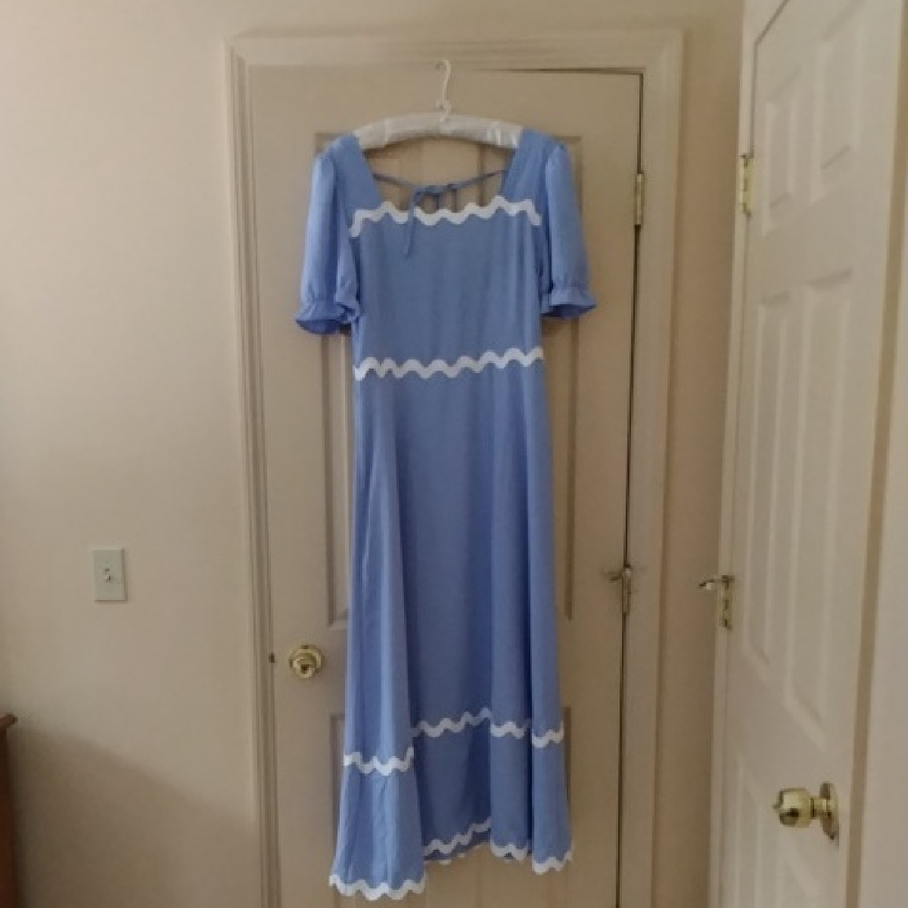 NWOT Light Blue Maxi Dress with White Scallop Trim